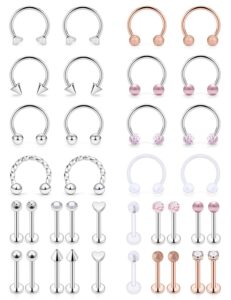 scerring 16g lip rings stainless steel horseshoe septum nose hoop labret monroe lip rings nail tragus rook helix cartilage earrings studs ring medusa piercing jewelry 36pcs rainbow