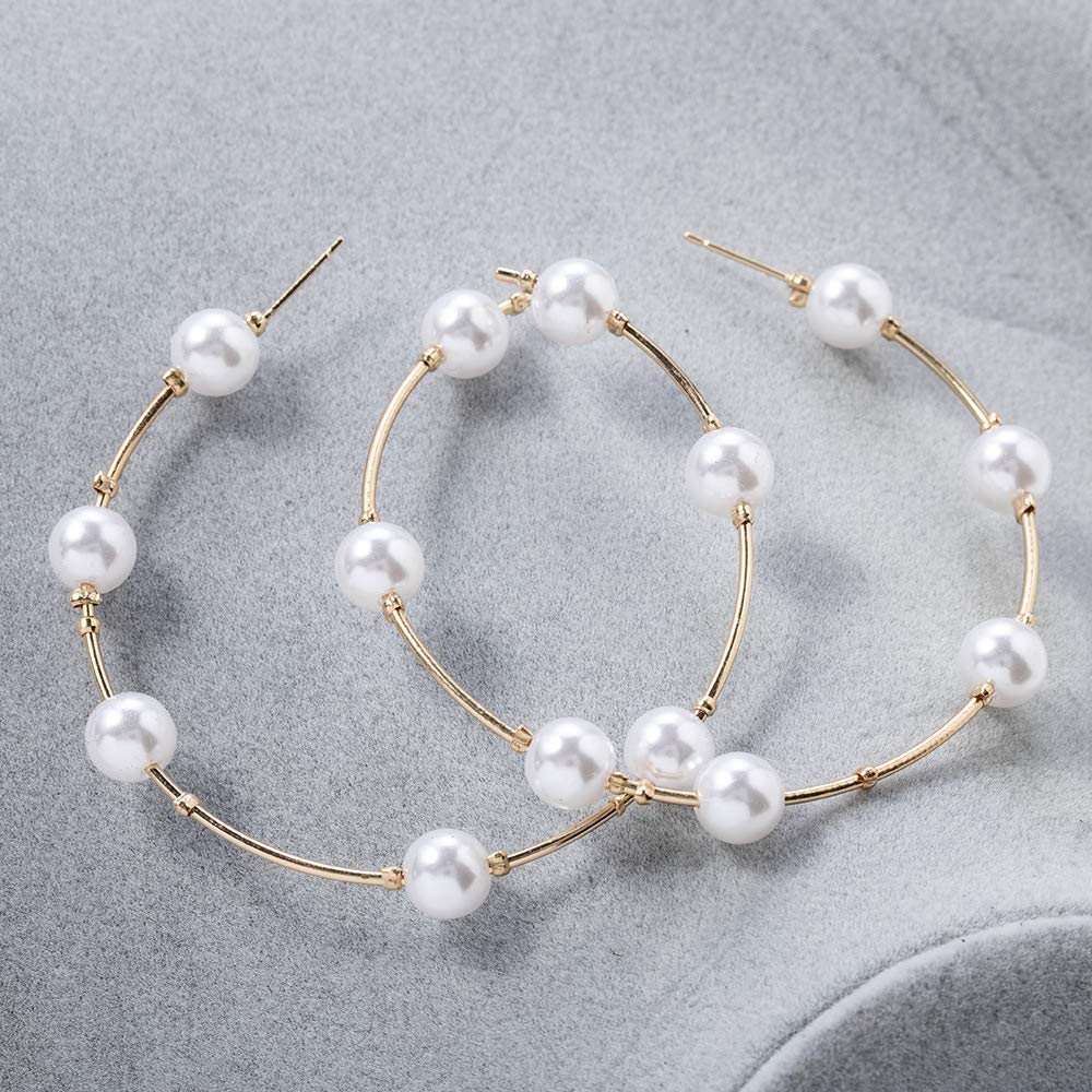 Aimimier Bridal Pearl Hoop Earrings Vintage Large Round Loop Earrings Wedding Prom Party Festival Jewelry for Women and Girls