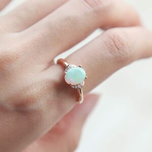 Gin & Grace 10K Rose Gold Natural Australian Opal & Diamond (I1,I2) (Size 10) Propose Promise Ring for Women