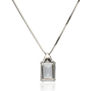 Gin & Grace 14K White Gold Genuine Emerald Cut 1.35 Ct Aquamarine & Natural Diamond (I1,I2) Big Cocktail Pendant for Women