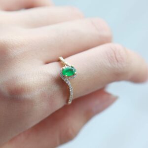 Gin & Grace 10K Yellow Gold Natural Emerald & Natural Diamond (I1,I2) Engagement Eternity Propose Promise Ring for Women