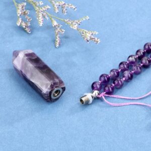 Sunligoo Urn Pendant Necklace for Ashes Cremation Memorial Keepsake Jewelry Healing Crystal Amethyst Point Pendant Natural Stone Beads Necklaces for Women