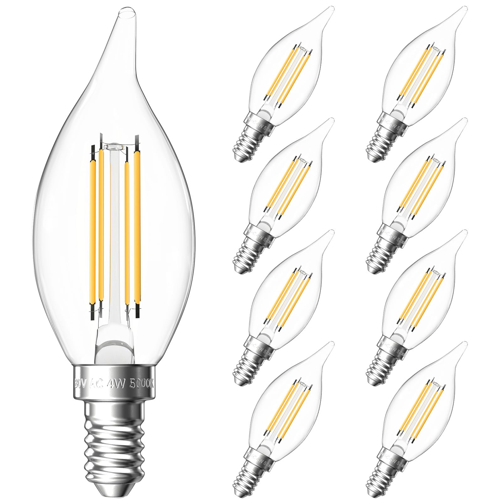 SHINESTAR 8-Pack Chandelier Light Bulbs, 2700K Warm White, 120V 40W Equivalent, E12 Candelabra LED Bulbs, Dimmable