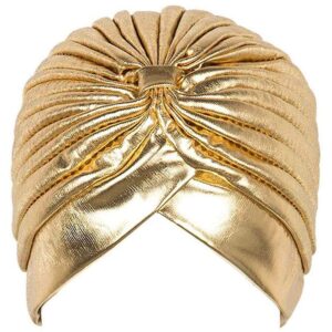 Unisex Turban Hat, Vintage Polyester Pleated Head Wrap Headband Cross Twist Arab Hair Wrap Chemo Turban Headwear Gold