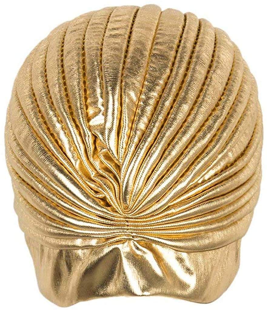 Unisex Turban Hat, Vintage Polyester Pleated Head Wrap Headband Cross Twist Arab Hair Wrap Chemo Turban Headwear Gold