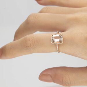 Gin & Grace 10K Rose Gold Genuine Morganite Ring with Diamonds for women | Ethically, authentically & organically sourced (Cushion-cut) shaped jewelry for her | Morganite Ring for women