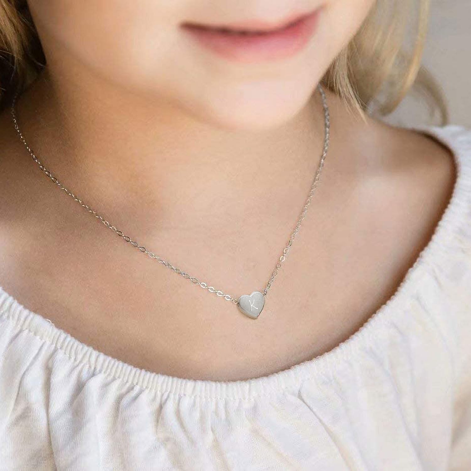 PORPI-JOJO Letter K Necklaces For Girls Kids Jewelry For Girls 8-12 Little Girls Jewelry Ages 6-8 Silver Initial Heart Necklace For Girls