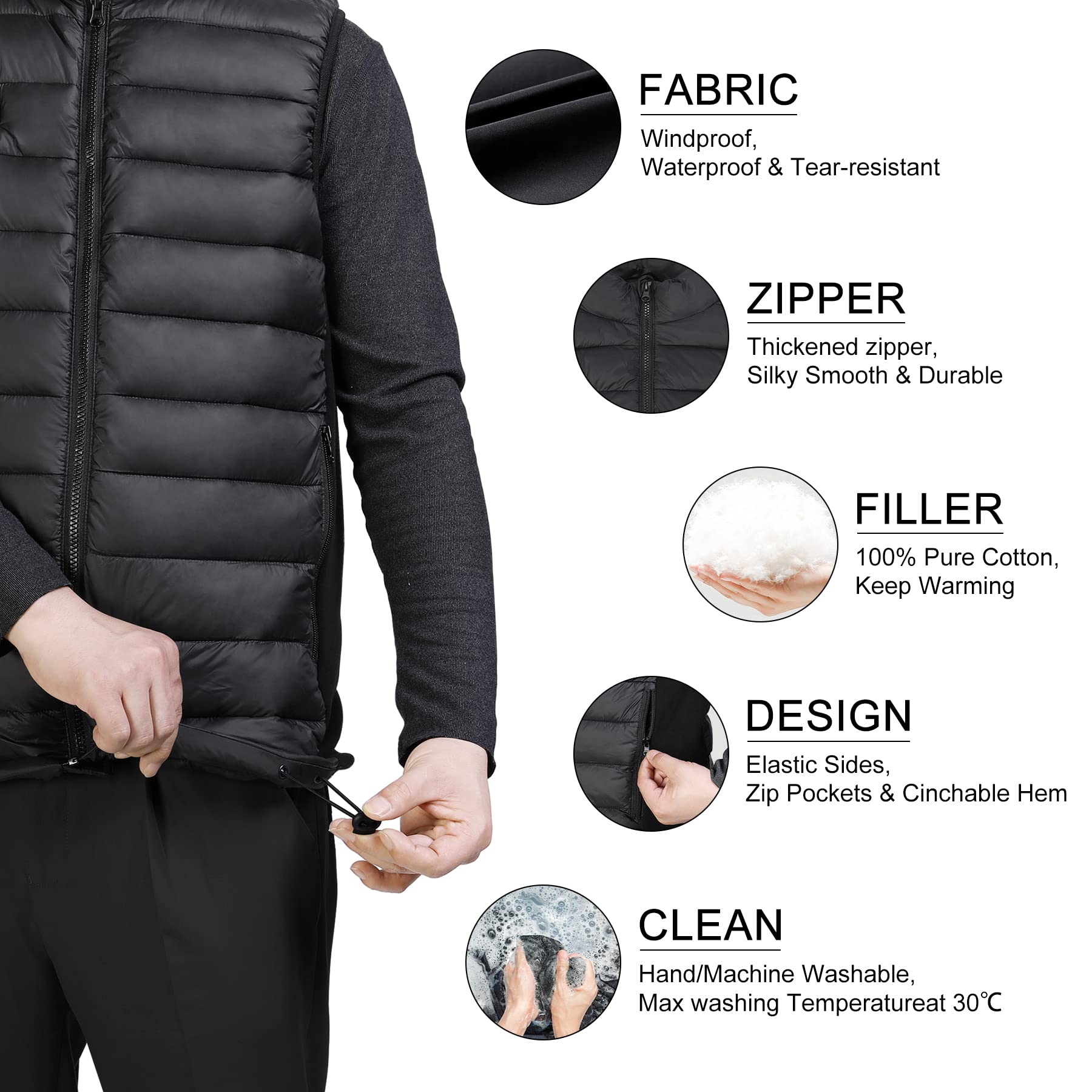 Loowoko Heated Vest for Men with Battery Pack Included, Rechargeable Heated Jacket Coat Electric Heating Vests for Winter