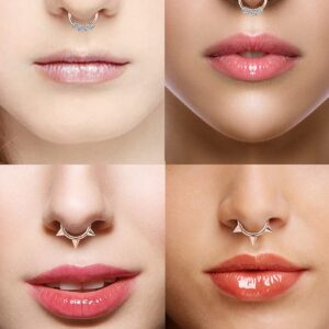 SCERRING 6PCS 16G Stainless Steel Hinged Clicker Segment Septum Nose Lip Ring Hoop Cartilage Tragus Sleeper Earrings Body Piercing Jewelry Braided 10mm Rose Gold