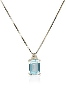 gin & grace 14k white gold genuine emerald cut 1.35 ct aquamarine & natural diamond (i1,i2) big cocktail pendant for women