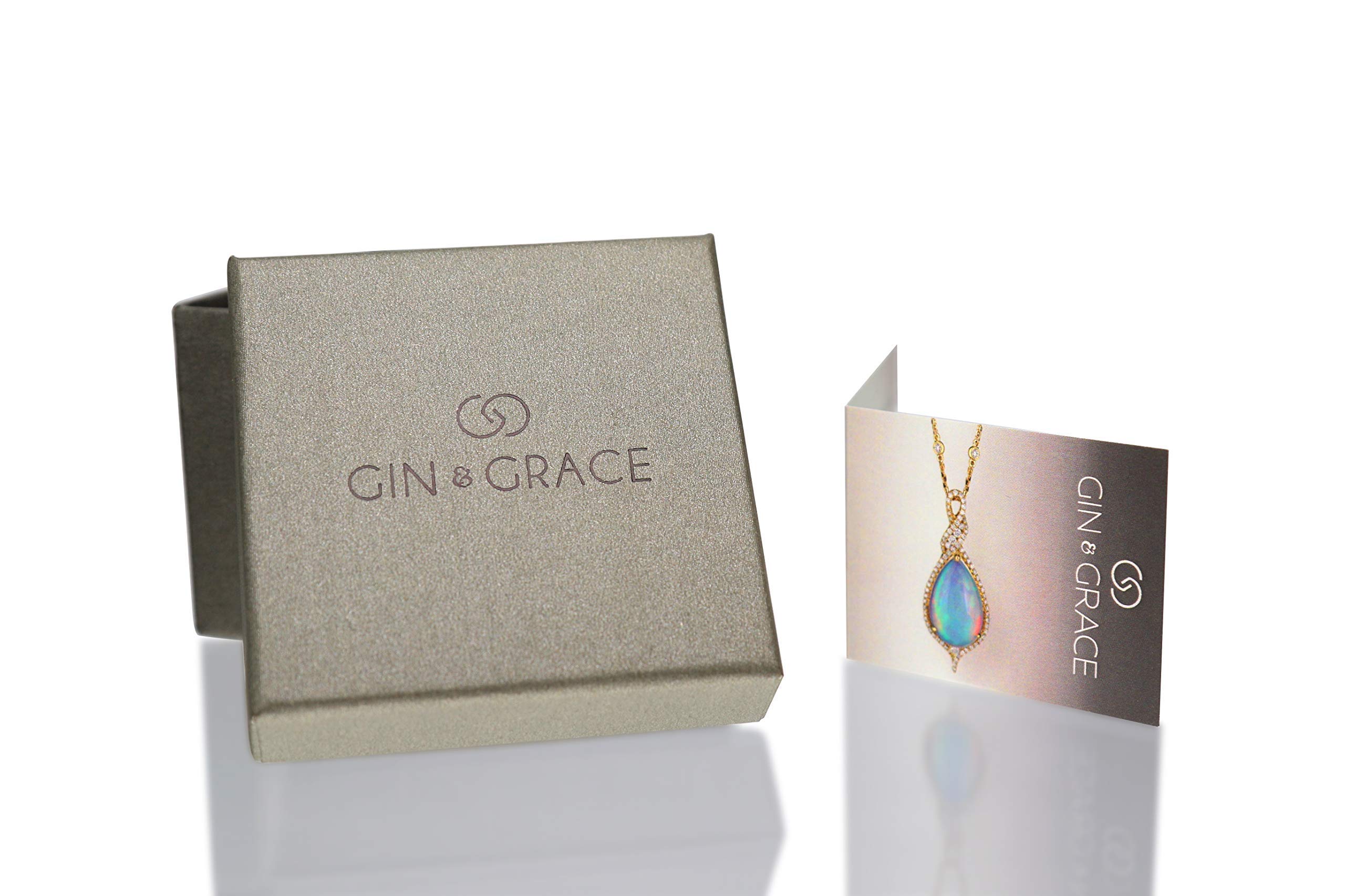 Gin & Grace Valentine's Jewelry 10K Yellow Gold Natural Australian Opal Diamond (I1,I2) Pendant Necklace for Women