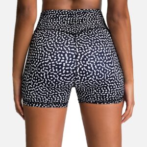 IWEMEK Women Workout Sets 2 Piece Polka Dot Print High Wasit Biker Shorts + Backless Adjustable Strap Sport Bra Yoga Outfits Exercise Running Gym Clothes Black Polka Dots Medium