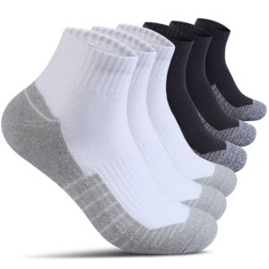 Begrily Cotton Socks for Men Low Cut, Max Cushion Thick Athletic Ankle Mens Sock for Hiking Running Sport Work 6 Pack Color White,Black Size 6-12