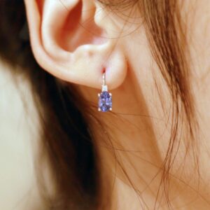 Gin & Grace 10K White Gold Natural Diamond (I1,I2) & Genuine Tanzanite Lever Back Earring for Women