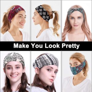 OFFTESTY Headbands For Women, 6 PCS Wide Boho Headbands Elastic Bandana Non Slip Sweat Fashion Large Headwraps Hair Bands Headwear fit All Head Sizes for Workout,Sports,Running,Yoga