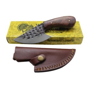 wild turkey handmade collection 1075 carbon steel full tang hunting knife - handmade forged high carbon steel blade with genuine leather sheath (brown wood)