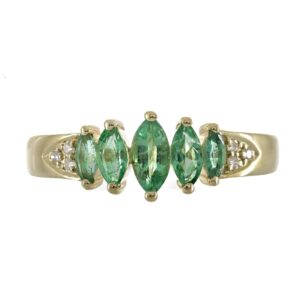 gin & grace 10k yellow gold natural zambian emerald ring with natural diamonds|ethically, authentically & organically sourced marquise-cut emerald hand-crafted jewelry for her | emerald ring