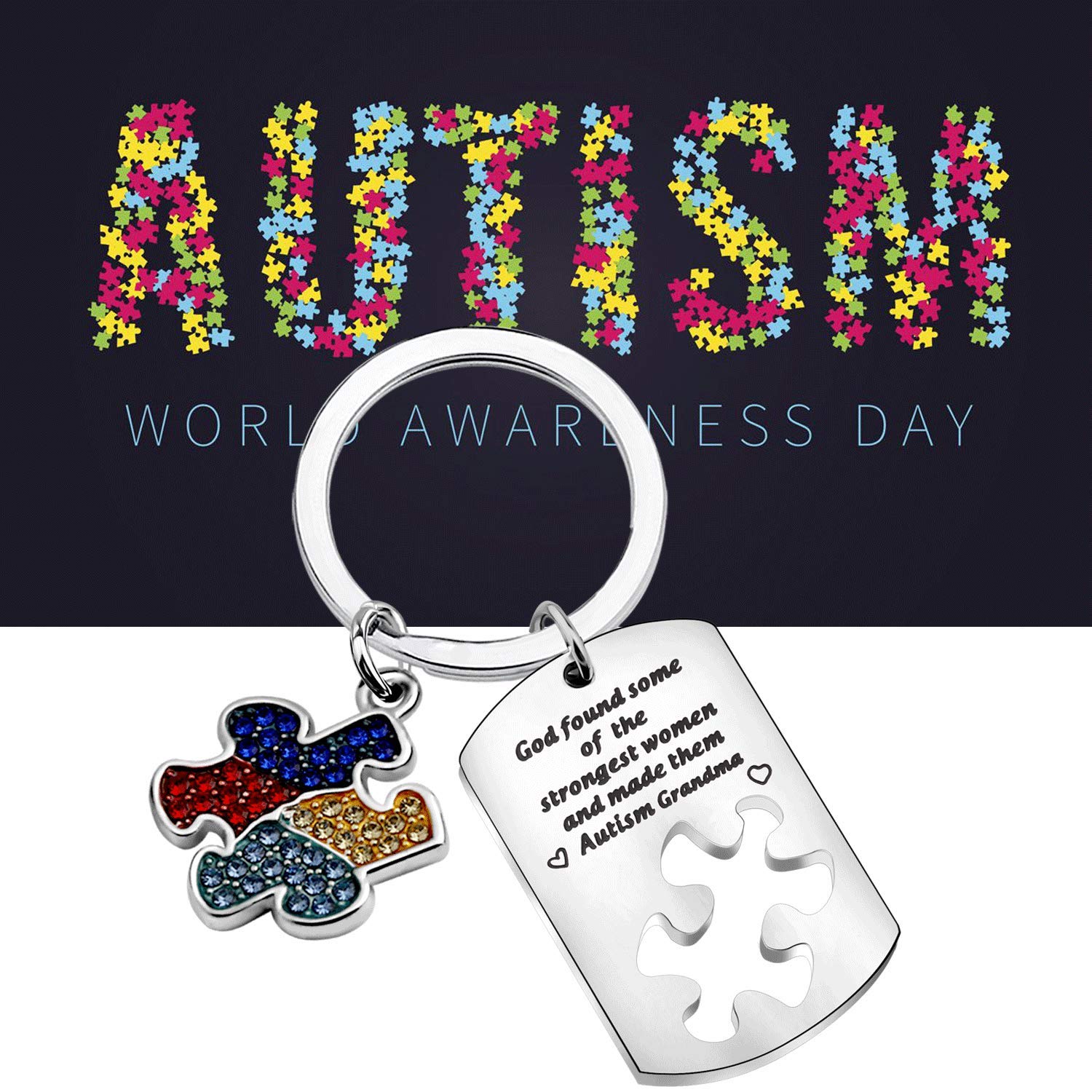 WSNANG Autism Awareness Jewelry Autistic Support Proud Autism Aunt Grandma Gift God Found Some of The Strongest Women And Made Them Autism Aunt/Grandma Keychain (Autism Grandma)