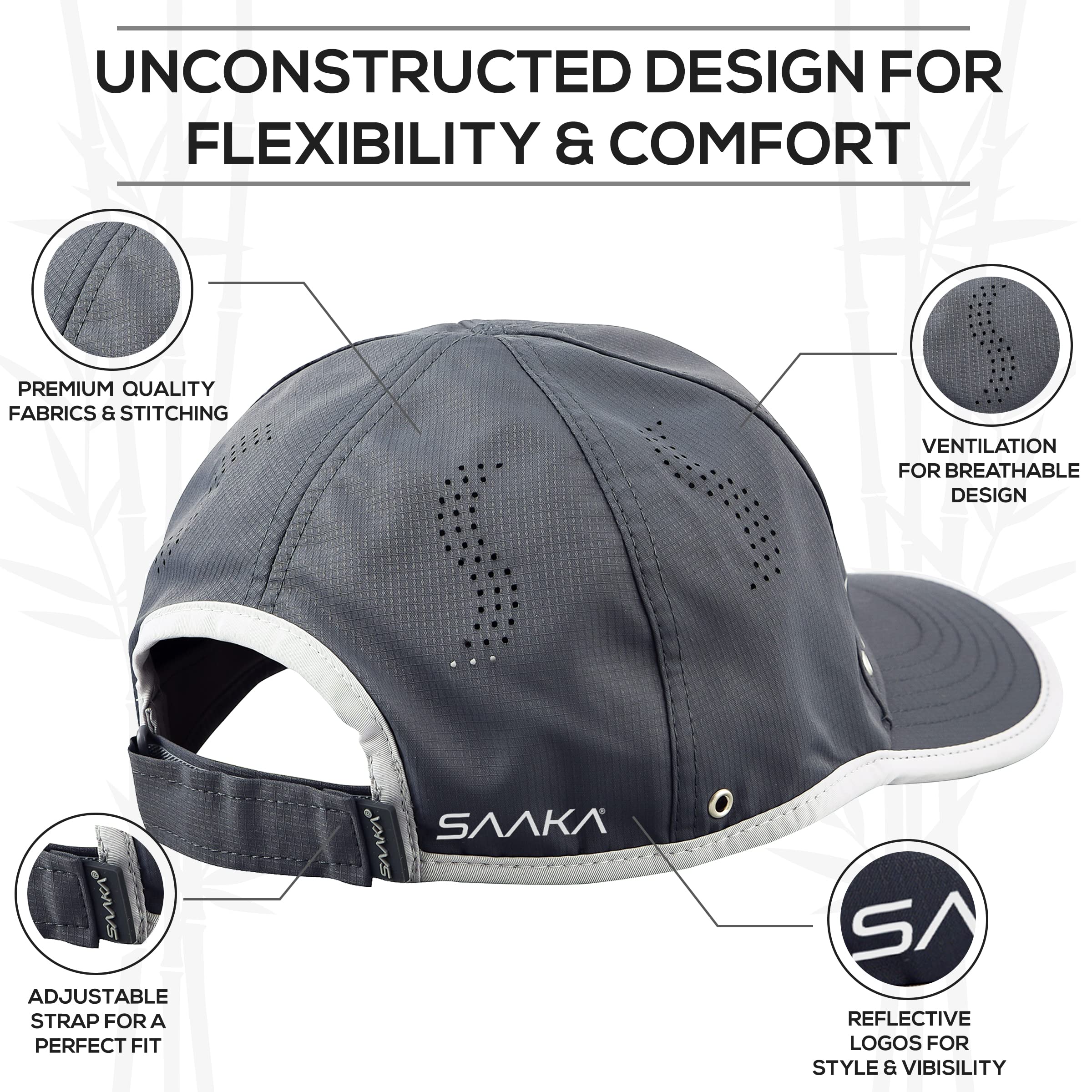 SAAKA Lightweight Sport Hat for Men. Fast Drying, Stays Cools. Best for Running, Tennis, Golf & Working Out. (Graphite)