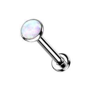 pierced owl 16-20g g23 implant grade titanium threadless push-in synthetic opal flat back stud (white, 18ga (1mm))