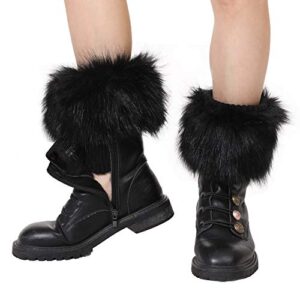 LA CARRIE Women Faux Fur Plush Leg Warmers Short Furry Fuzzy Leg Cuffs Girls Winter Knitted Boot(Black)