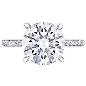 Abbie+Cleo Women's Round Statement Moissanite Ring - White Gold Ring for Women - Anillo de Mujer - Engagement Ring - 10K White Gold Ring (size 7)