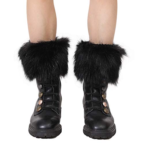 LA CARRIE Women Faux Fur Plush Leg Warmers Short Furry Fuzzy Leg Cuffs Girls Winter Knitted Boot(Black)