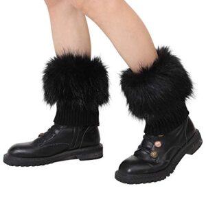 LA CARRIE Women Faux Fur Plush Leg Warmers Short Furry Fuzzy Leg Cuffs Girls Winter Knitted Boot(Black)