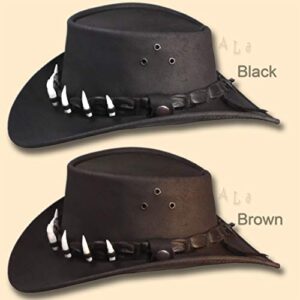 Oztrala】Leather Hat Crocodile Band Australian Outback Dundee Aussie Mens Womens Jacaru Black Brown Cowboy HLC1 US (Black, ML)