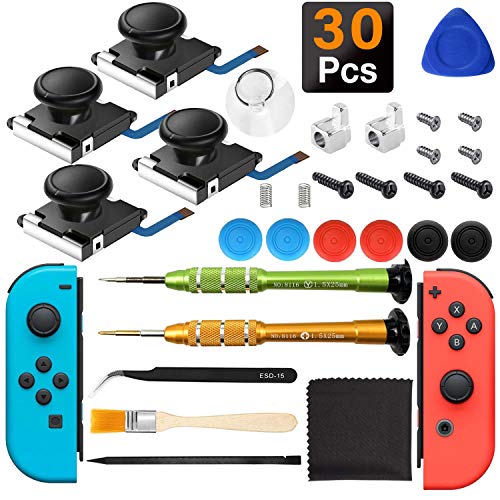 Joycon Joystick Replacement 4 Pack for Fix Drift Nintendo Switch Joy-Con Controller & Switch Lite Joystick Replacement Left/Right Analog Thumb Stick, Metal Latch, Include Y1.5 Screwdrivers