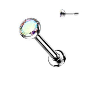 Pierced Owl 20G Extra Petite 6mm Barbell Implant Grade Titanium Threadless Push-in 2mm Crystal Flat Back Stud (Aurora Borealis)