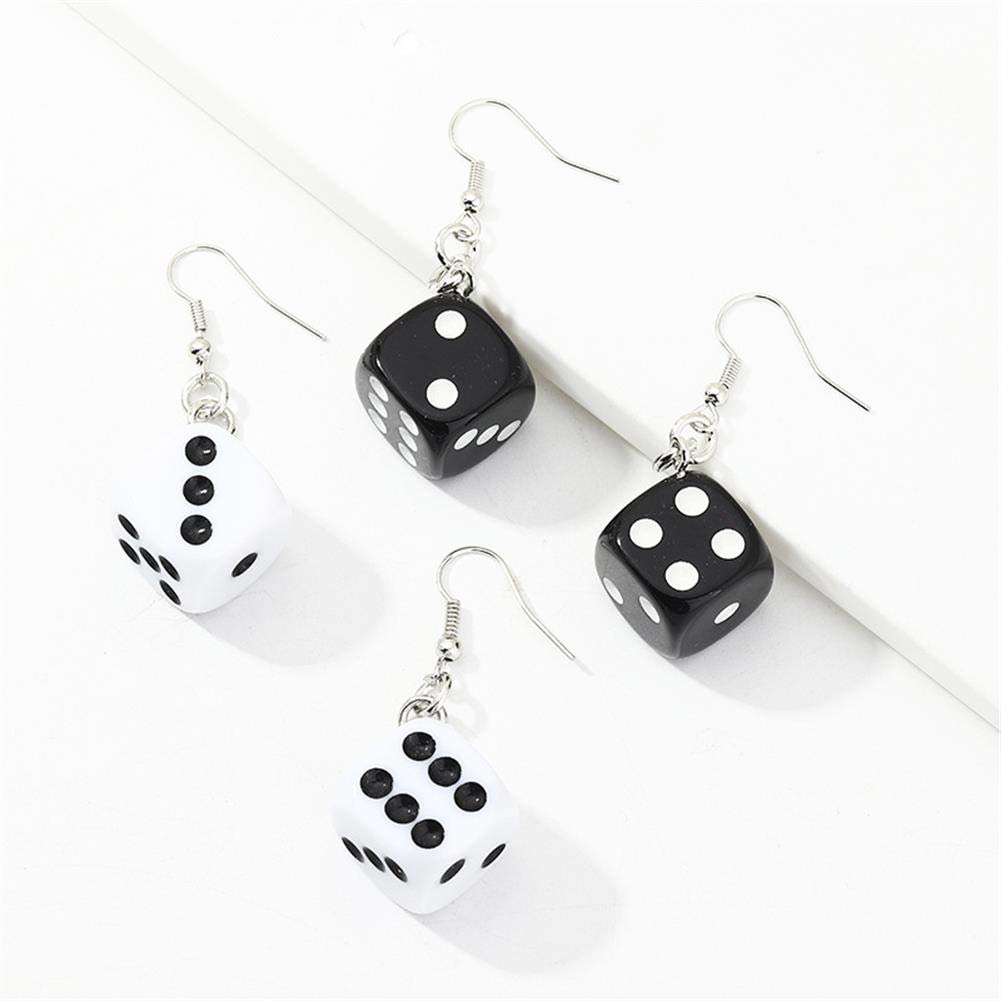 2 Pairs Dice Earring Contracted Sieve Disco Dancing Earrings Funny Cube Dice Casino Drop Earrings