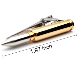 BXLE Cool Bullets Tie Bar Clips for Men, Gold Gun Shot Necktie Clip, Unique Shooting Sports Bullet Shell Stickpins for Wedding Groomsmen, Novelty Hunting Target Suit Accessories Jewelry (Tie Clip)