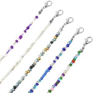 5 Pieces Bead Eyeglass Chains Clip Holder Colorful Beaded Face Covering Lanyards Handmade Necklace with 5 Pairs Silver Clips, 28 Inches Long