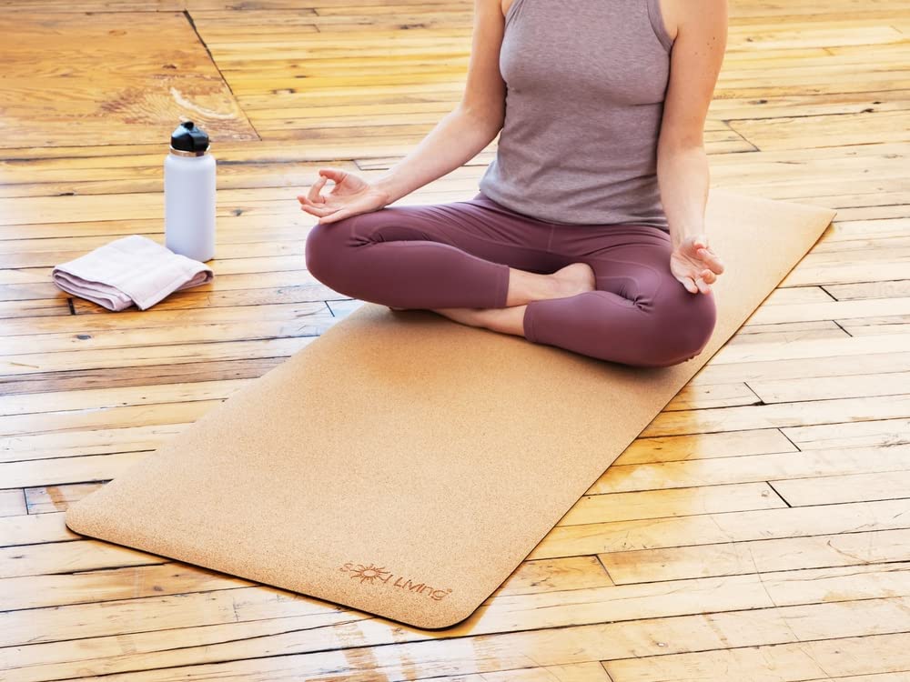 Sol Living Natural Cork Yoga Mat Yoga Mat Stretching Pilates Meditation Exercise Mat Gym Equipment Non Slip Portable Travel Yoga Accessories Foldable Workout Mat - 24" x 72"