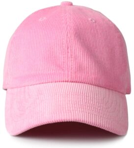 mirmaru classic corduroy cotton baseball caps vintage low profile dad hat with adjustable strap with brass buckle (light pink)