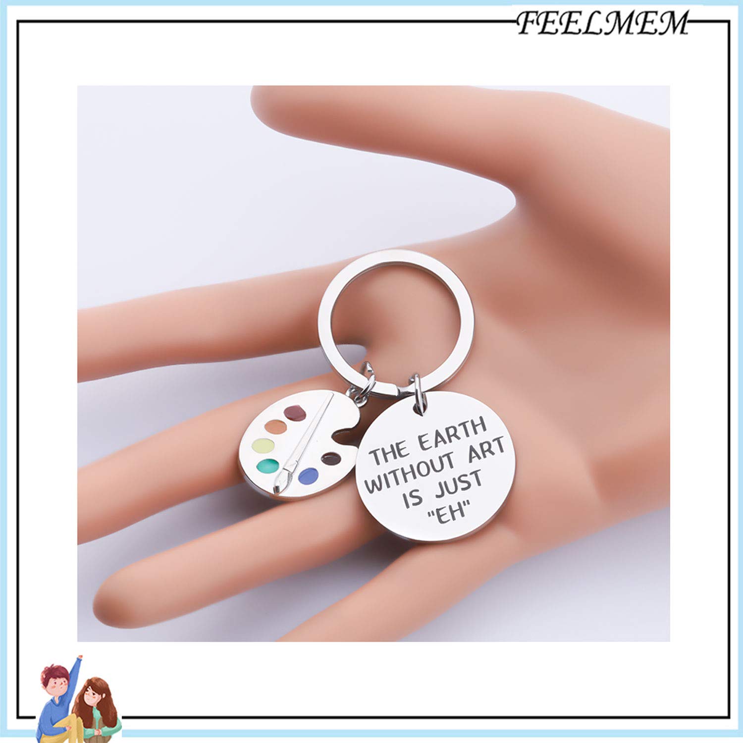 FEELMEM Artist Paint Palette and Brush Charm Pendant Keychain Earth Without Art is Just EH Painters Jewelry Artist Gift Art Student Art Teacher Gifts (The earth)