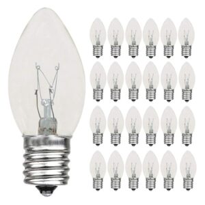 25 pack c9 clear christmas repalcement bulbs, c9 christmas replacement light bulb for christmas string light, e17 intermediate base- 7 watts