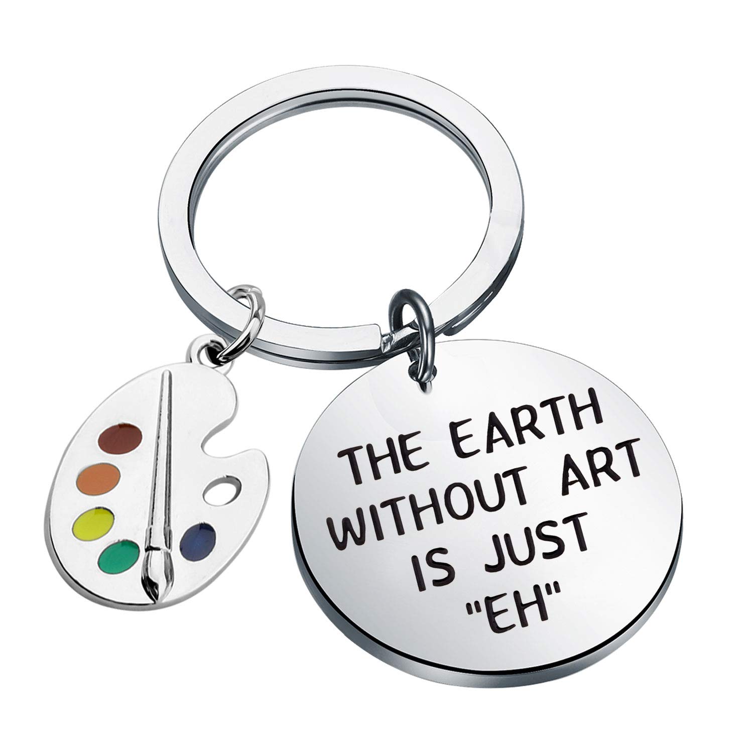 FEELMEM Artist Paint Palette and Brush Charm Pendant Keychain Earth Without Art is Just EH Painters Jewelry Artist Gift Art Student Art Teacher Gifts (The earth)