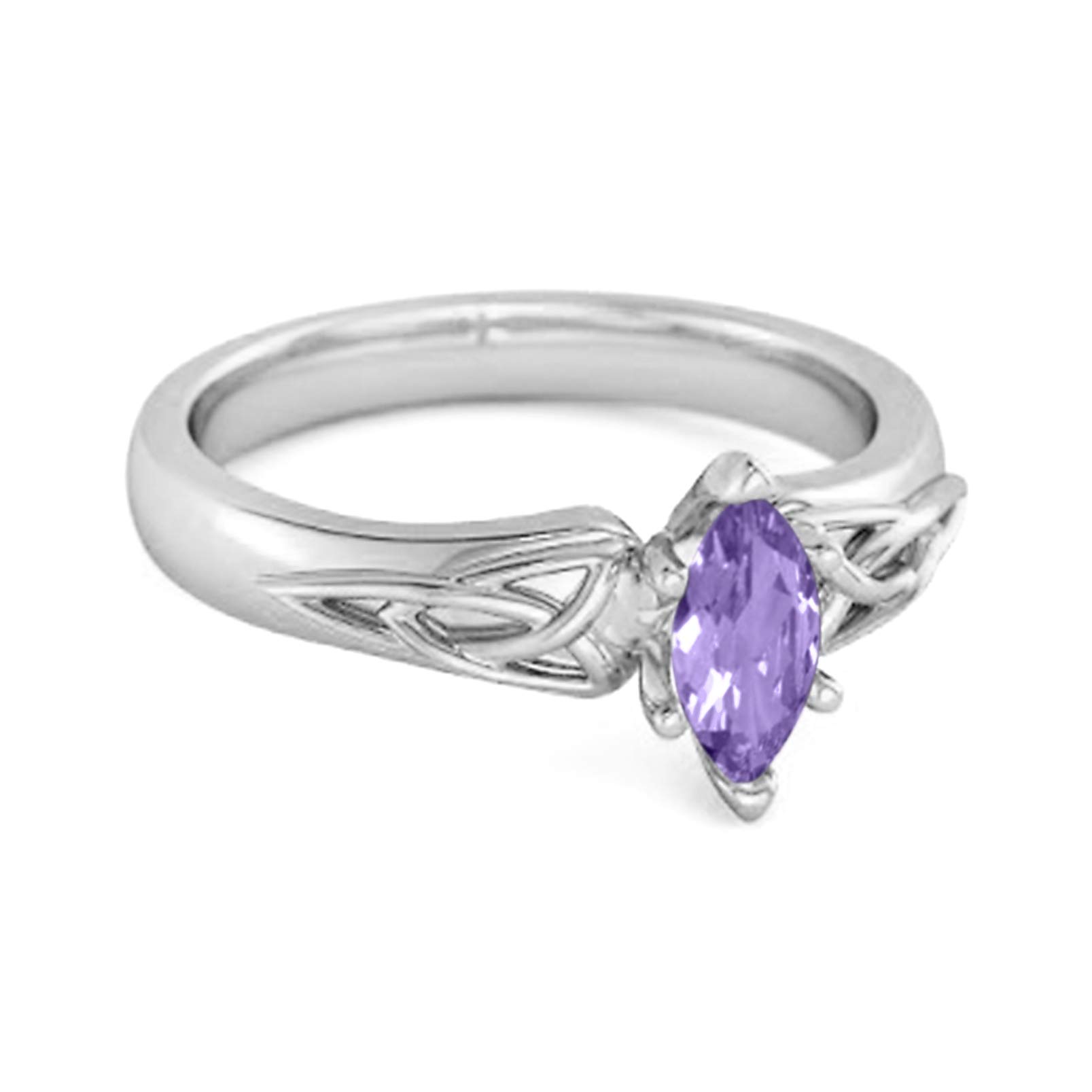 Celtic 0.25 Cts Amethyst Ring 925 Sterling Silver Trinity Knot Band Design Ring (White Gold Plated sterling-silver, 9.5)