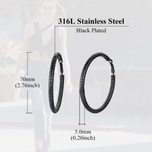 Black Earrings for Women Large Hoop Sensitive Ears Lightweight Chunky Hoops Everyday Jewelry 70mm