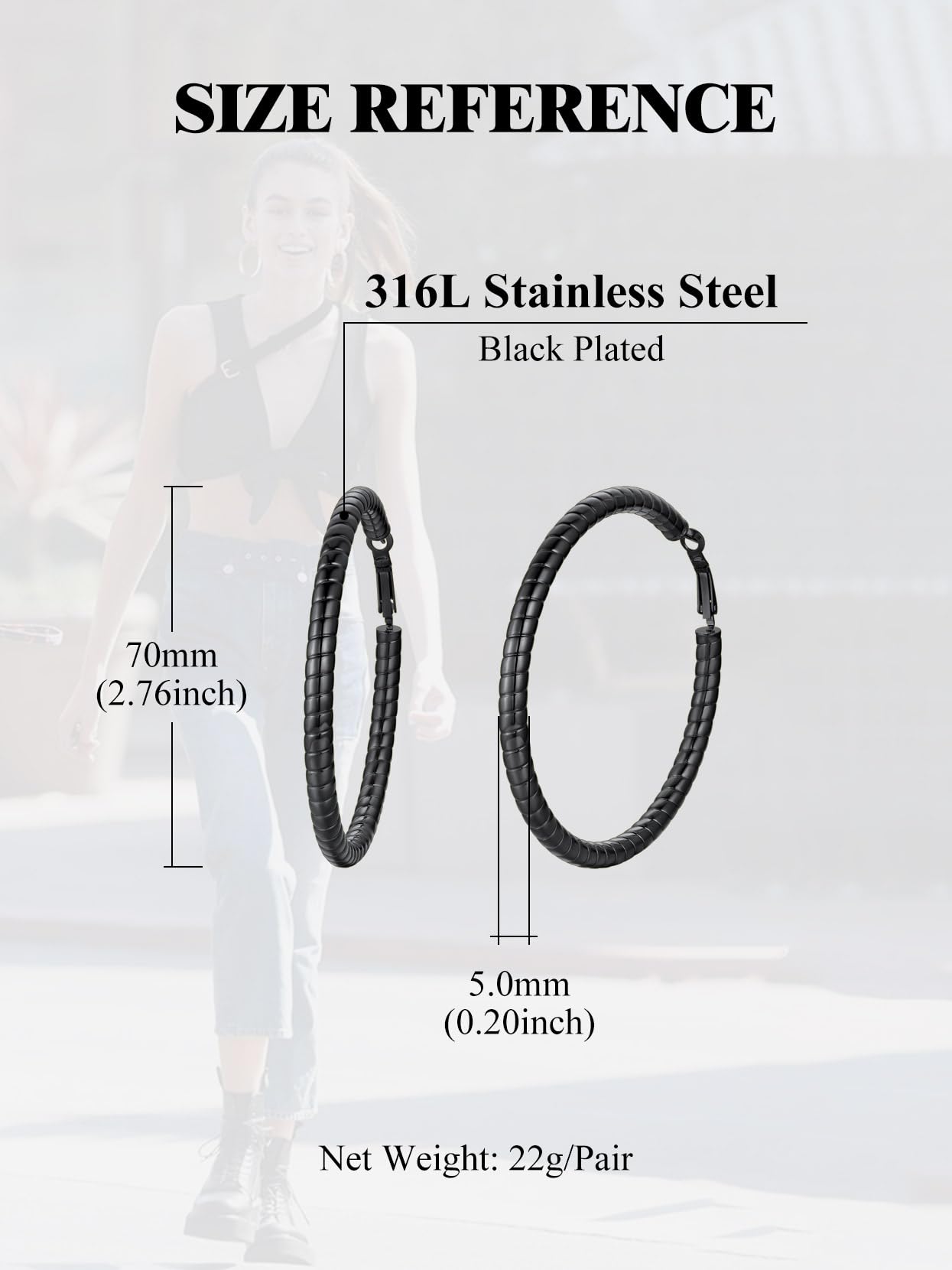 Black Earrings for Women Large Hoop Sensitive Ears Lightweight Chunky Hoops Everyday Jewelry 70mm