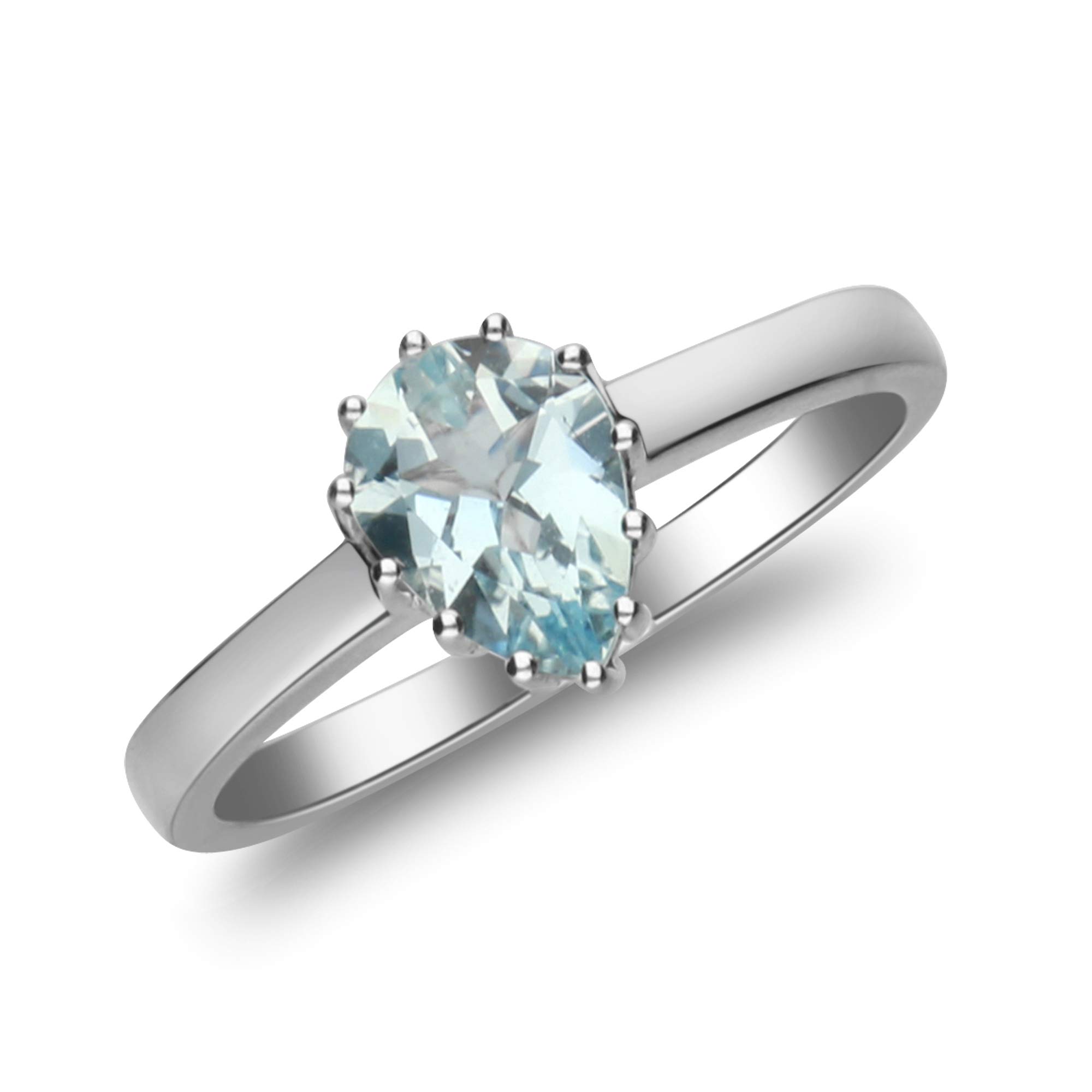 Gin & Grace 10K White Gold Blue Genuine Aquamarine Eternity Promise Propose Promise Ring for Women