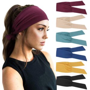 DRESHOW 6 PCS Adjustable Headbands for Women Knotted Headbands Elastic Non-Slip Fashion Hair Bands for Workout Sports Running Yoga