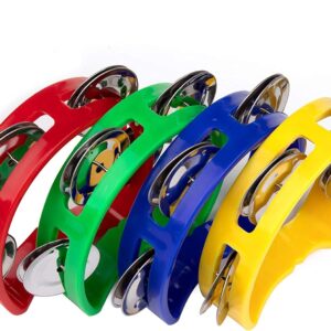 Foraineam 8 Pack Plastic Tambourines Handheld Tambourine Bells Musical Hand Percussion Jingles Music Instrument