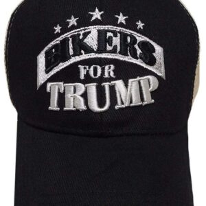 Bikers for Trump Black Khaki Mesh Trucker Cotton Embroidered Hat Cap