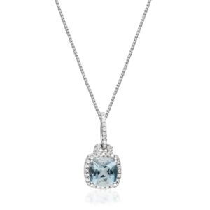 Gin & Grace 10K White Gold Natural Diamond (I1,I2) & Genuine Blue Aquamarine Pendant for Women