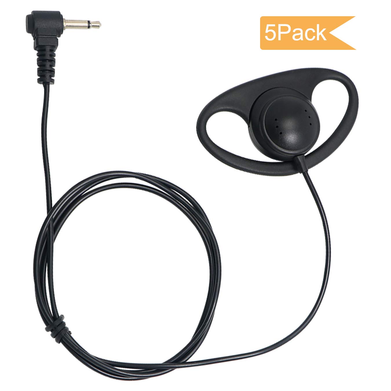 Earphmice Listen Only Earpiece 3.5mm 1 Pin Soft Rubber D Shape Clip-Ear Radio Earpiece Headset for Speaker Mic Compatible with Motorola Kenwood Baofeng Two Way Radios (Pack of 5)