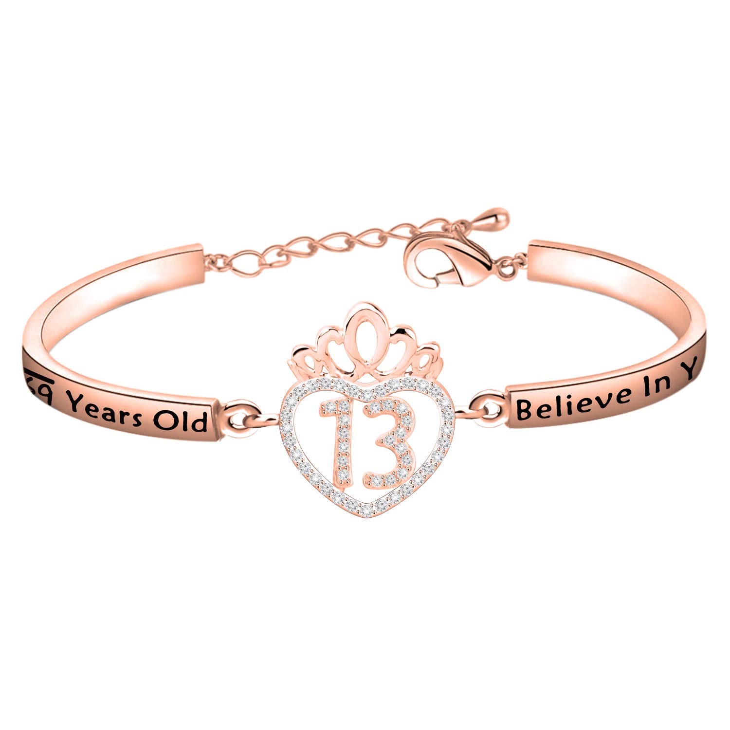 FEELMEM Birthday Gifts Bracelet 12th 13th 16th 18th 30th 40th Crown Queen Charm Bracelet Birthday Gift for Daughter Niece (13th-Rose gold)