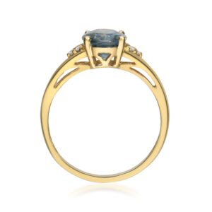 Gin & Grace 10K Yellow Gold Genuine London Blue Topaz Ring with Diamonds for Women | Ethically, authentically & organically sourced (Oval-Cut) Shaped London Blue Topaz Hand-Crafted Jewelry for her